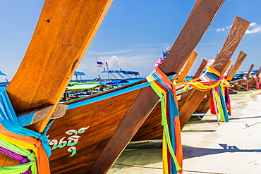 Long tail boats on Ko Rawi island in Tarutao Marine National Park, in Thailand, Southeast Asia, Asia