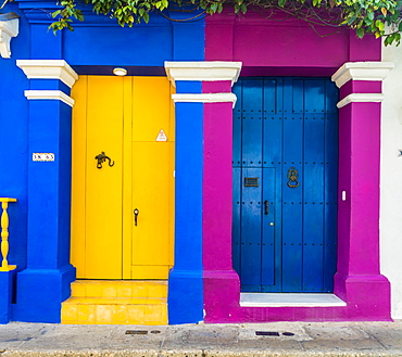 A colourful colonial building in the old town of Cartagena de Indias, Colombia, South America