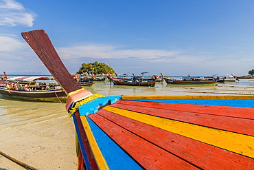 Colourful long tail boat in Ko Lipe, in Tarutao National Marine Park, Thailand, Southeast Asia, Asia