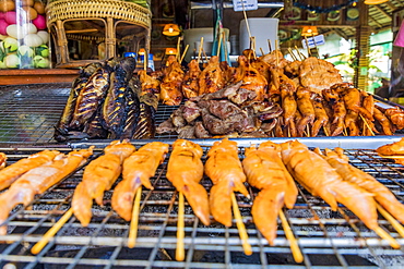 A barbeque meat stall in Ko Lipe, Tarutao National Marine Park, Thailand, Southeast Asia, Asia