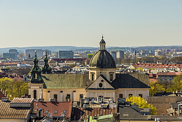 Aerial view of the Church of St. Peter and St. Paul and the medieval old town, UNESCO World Heritage Site, Krakow, Poland, Europe