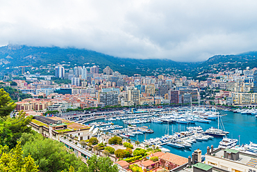 A view over the Monte Carlo port, Port Hercule in Monte Carlo, Monaco, Cote d Azur, French Riviera, Mediterranean France, Europe