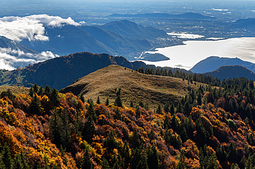 Autumn season in Brescia prealpi with a view over iseo lake, Brescia province in Lombardy district, Italy, Europe.