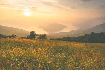 Montisola view from Colmi of Sulzano, Brescia province, Lombardy district, Italy, Europe