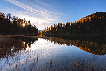 Autumn sunrise at Lake Malghette, Val Rendena, Trentino-Alto Adige, Italy, Europe