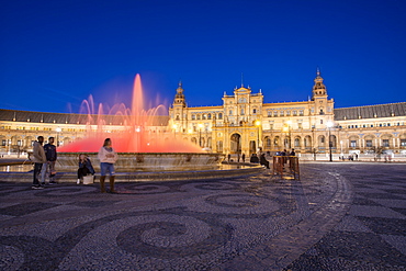 Plaza de Espana in Parque de Maria Luisa at night, Seville, Andalucia, Spain, Europe