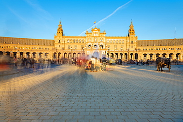 Plaza de Espana in Parque de Maria Luisa, an example of the Regionalism Architecture elements of Renaissance and Moorish styles, Seville, Andalucia, Spain, Europe