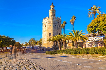 Torre del Oro (The Golden Tower), a dodecagonal military watchtower in Seville, Andalucia, Spain, Europe