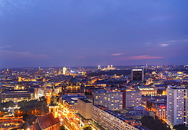 View of Berlin Mitte and Alexander Platz at night from the Park Inn Hotel, Berlin, Germany, Europe