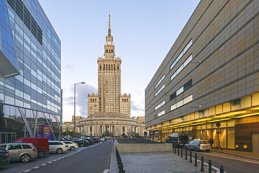 Palace of Culture and Science (Palac Kultury i Nauki), built in the 1950s at the downtown district, Warsaw, Poland, Europe