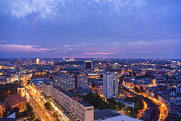 View of Berlin Mitte and Alexander Platz at night from the Park Inn Hotel, Berlin, Germany, Europe