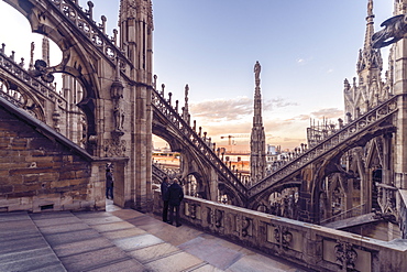 Duomo (Cathedral) in Milano from above before sunset, Milan, Lombardy, Italy, Europe