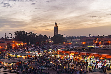 Jemaa el-Fnaa at sunset, bustling market square, UNESCO World Heritage Site, Marrakesh, Morocco, North Africa, Africa