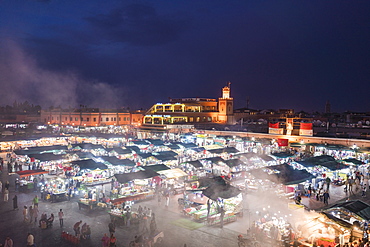 Jemaa el-Fnaa at sunset, bustling market square, UNESCO World Heritage Site, Marrakesh, Morocco, North Africa, Africa