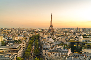 View of Eiffel Tower from Arc de Triomphe, Paris, France, Europe