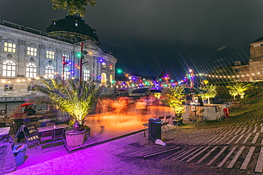 Dancing venue by the Spree River beside Bode Museum on the Museum Island, UNESCO World Heritage Site, Mitte, Berlin, Germany, Europe