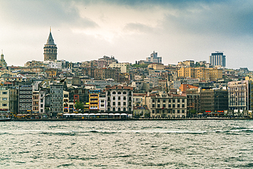 View of Karakoy and the Galata Tower from the Bosphorus, Istanbul, Turkey, Europe