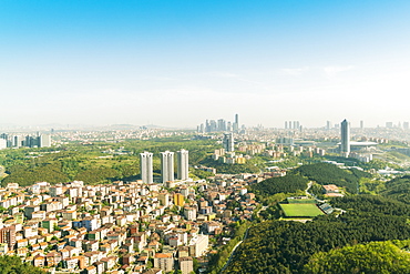 Aerial view of the modern part of Istanbul with skyscrapers in the background, Istanbul, Turkey, Europe