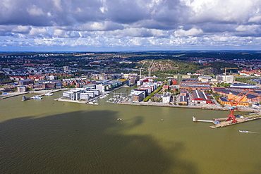 Aerial view by drone of Hesingen (Hisingen) island, Gothenburg, Sweden, Scandinavia, Europe