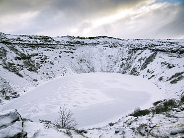 Kerid Crater, a frozen lake occupying a Volcano, Iceland, Polar Regions