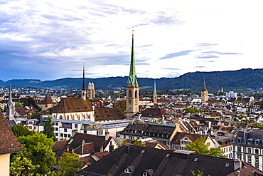 View of the skyline of Niederdorf old town by sunset, Zurich, Switzerland, Europe