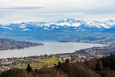 Panoramic view of zurich lake from above