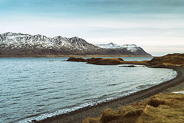 View of the mountains by the Fjords early in the morning at the south eastern corner of Iceland, Iceland, Polar Regions