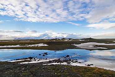 Parts of melted glacier and ice near the Jokulsarlon Iceberg Lagoon, view from Road 1, Iceland, Polar Regions