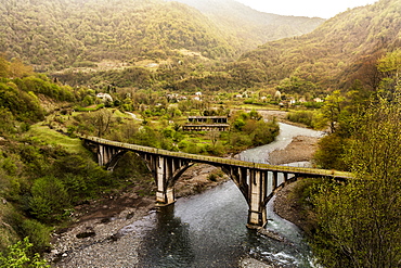 An abandoned railway bridge in Abkhazia, Akhmara region, Georgia, Central Asia, Asia