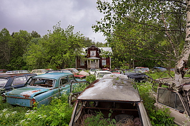 Bastnas Car Cemetery deep in the forests of the region of Varmland in Sweden, Scandinavia, Europe