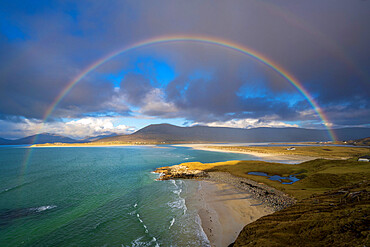 Rainbow over Seilebost beach, Isle of Lewis and Harris, Outer Hebrides, Scotland, United Kingdom, Europe