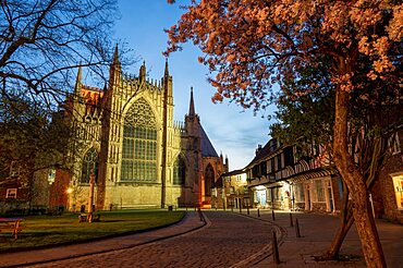 College Street with York Minster at night, City of York.