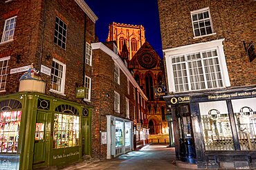 Evening view of Minster Gates and York Minster, City of York, North Yorkshire