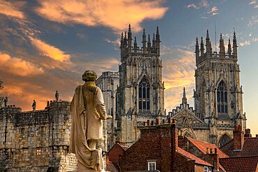 York Minster West Bell Towers and Bootham Bar from St. Leonards Place, York