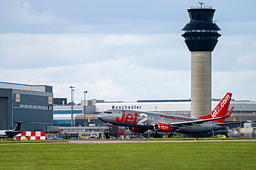 Jet2 aircraft departing from Manchester Airport, Manchester, England, United Kingdom, Europe