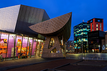 The Lowry Theatre at night, Salford Quays, Manchester