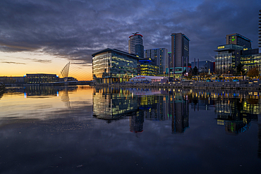 Media City UK at night, Salford Quays, Manchester