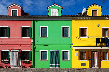 Colorful houses, colorful house facades, Burano Island, Venice, UNESCO World Heritage Site, Veneto, Italy, Europe