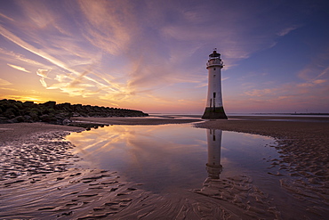 Perch Rock lighthouse with dramatic sky, New Brighton, Merseyside, The Wirral, England, United Kingdom, Europe