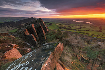 Dramatic sunset at Hen Cloud, The Roaches, Staffordshire, England, United Kingdom, Europe