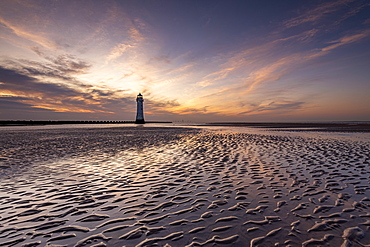 Perch Rock Lighthouse at sunset, New Brighton, Cheshire, England, United Kingdom, Europe