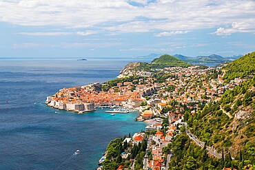 View over the Old Town (Stari Grad), UNESCO World Heritage Site, from hillside above the Adriatic Sea, Dubrovnik, Dubrovnik-Neretva, Dalmatia, Croatia, Europe