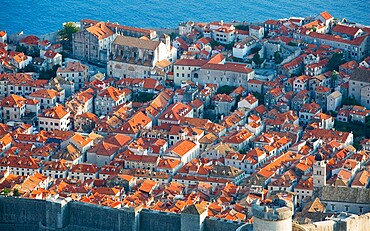 View over the tiled rooftops of the Old Town (Stari Grad), UNESCO World Heritage Site, from Mount Srd, Dubrovnik, Dubrovnik-Neretva, Dalmatia, Croatia, Europe