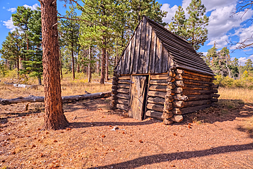 The historic Salt Cabin near Greenland Lake at Grand Canyon North Rim Arizona. This cabin dates back to the 1870s.