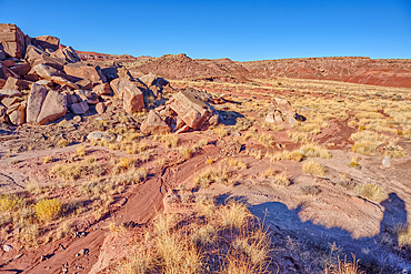 Boulder pile in a valley that leads to Dead Wash in Petrified Forest National Park Arizona.