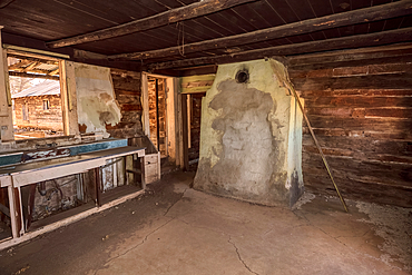 An interior view of an abandoned homestead in the Coconino National Forest of Arizona. The homestead is on public recreational land. No release is needed.