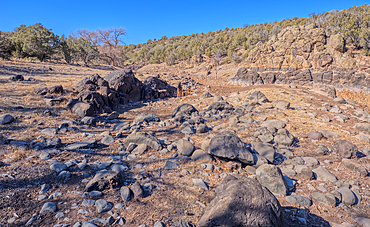 A basalt formation in a section of Johnson Canyon just east of the Bainbridge Steel Dam Lake near Ash Fork Arizona in the Kaibab National Forest.