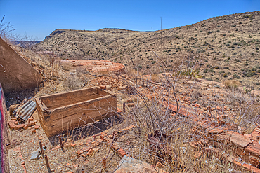 Remnants of the Richinbar Mine within the Agua Fria National Monument north of Black Canyon City Arizona. Mine was established in 1905 but was abandoned in 1940 when the company that owned it went bankrupt.