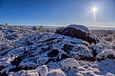 Snow covered landscape from a late winter storm in Chino Valley Arizona.