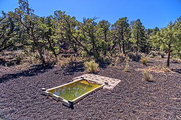 A water catchment to help local wildlife in the Coconino National Forest just outside Sunset Crater National Monument Arizona.